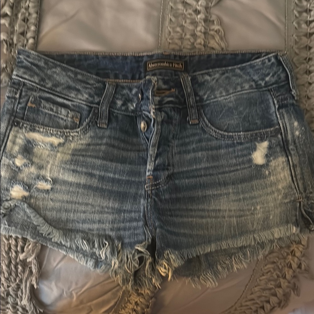 Abercrombie & Fitch Blue Jean Shorts Distressed Cut-Off